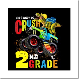 2nd Grade Dinosaur Monster Truck Back To School Shirt Boys Posters and Art